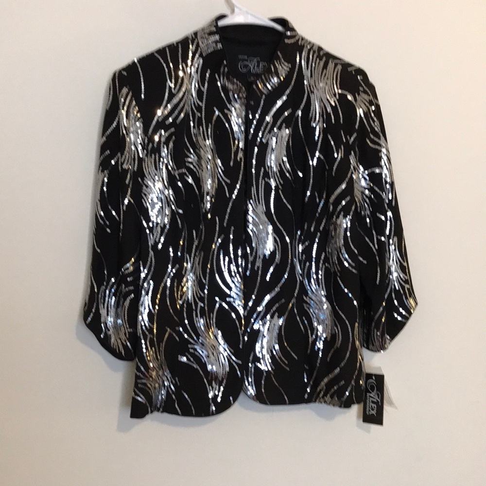 Alex Evenings Mandarin Collar Sequin Twinset Petite